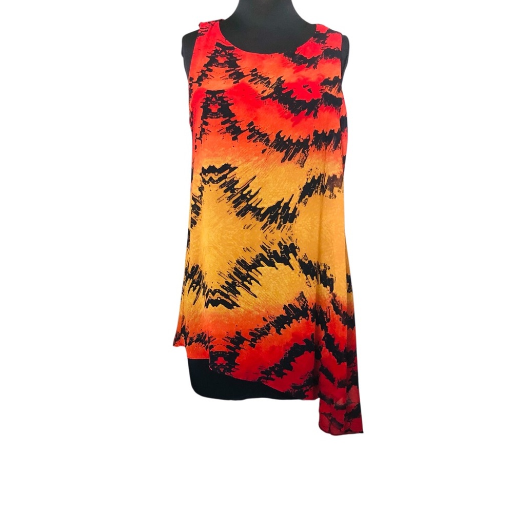 Joseph A. Vibrant Sleeveless Lined  Asymmetrical Top Red Orange Black Size M